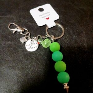 Green Beaded Keychain with Charm